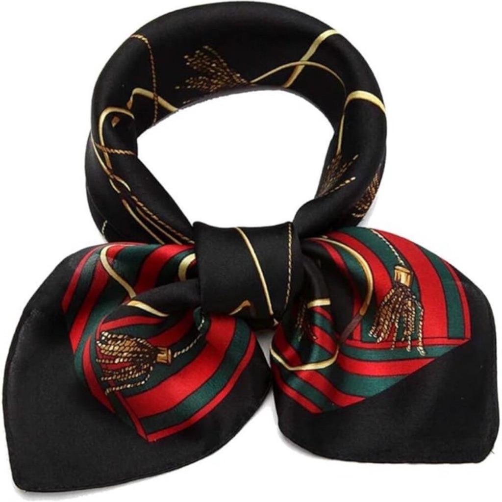 New Lightweight Mulberry Silk Square Neckerchief Red And Black
